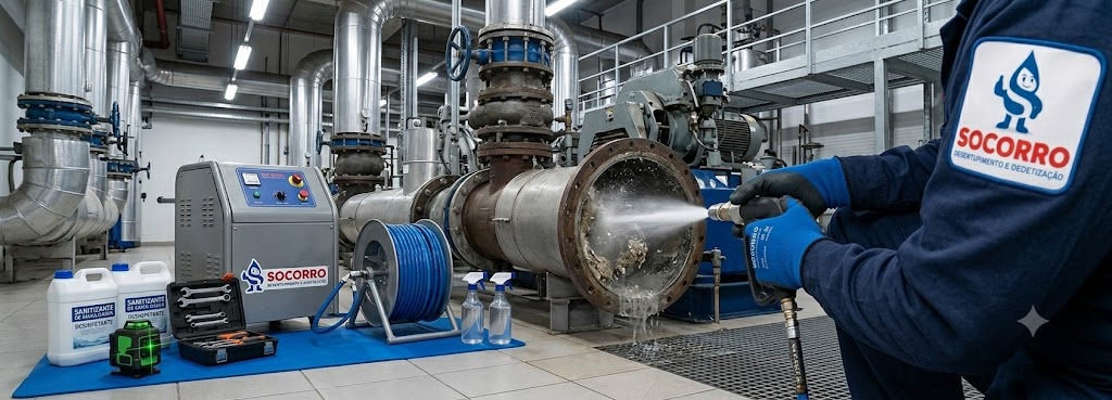 Profissional realizando Desentupimento, Hidrojateamento e Manutenção Preventiva Industrial em Florianópolis