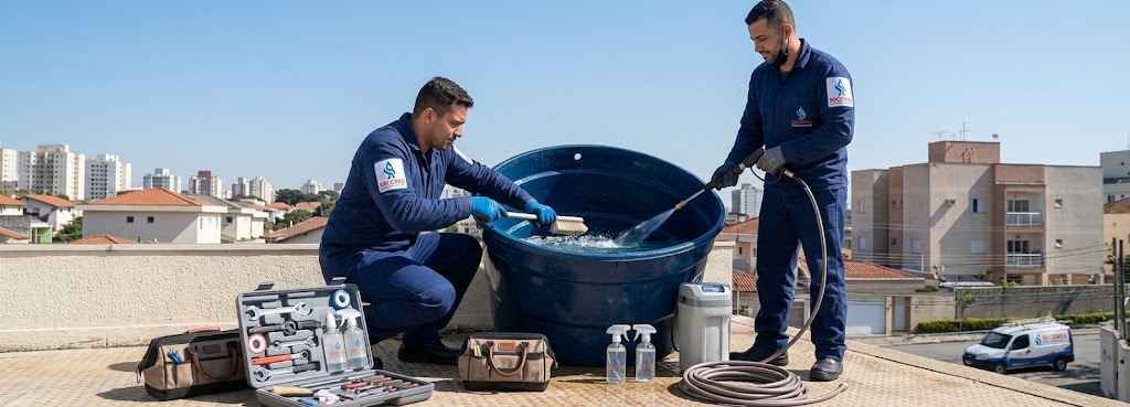Profissional realizando Limpeza e Higienização de Caixas D'água em Florianópolis